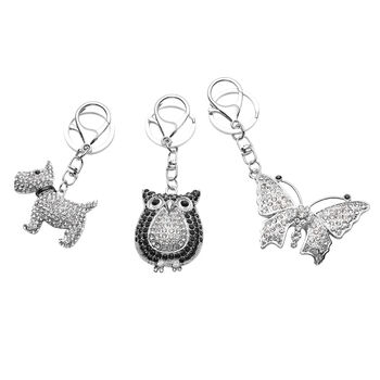 3er Set - Schwarze Kristall-Schl&uuml;sselanh&auml;nger, Schmetterling, Eule, Hund