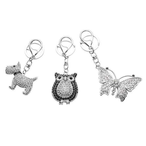 3er Set - Schwarze und wei&szlig;e Kristall-Schl&uuml;sselanh&auml;nger - 5,54 ct.