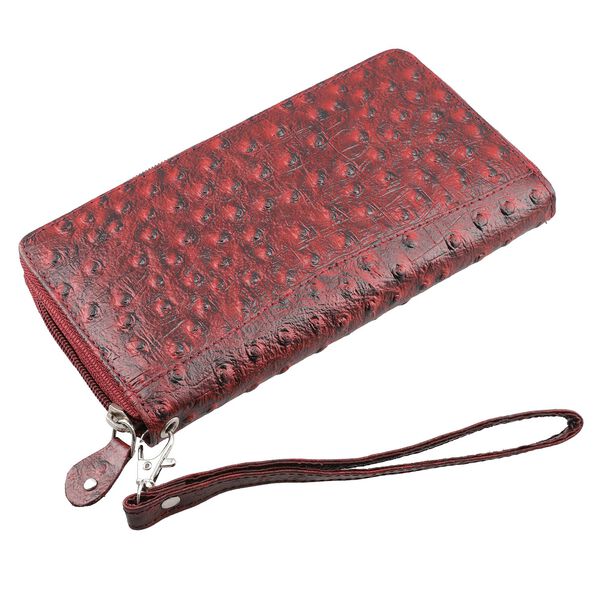 Echtleder Brieftasche mit Strau&szlig;enpr&auml;gung, rot image number 5