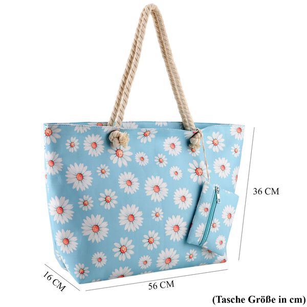 2er Set Tragetaschen, Blumenprint, Blau image number 7