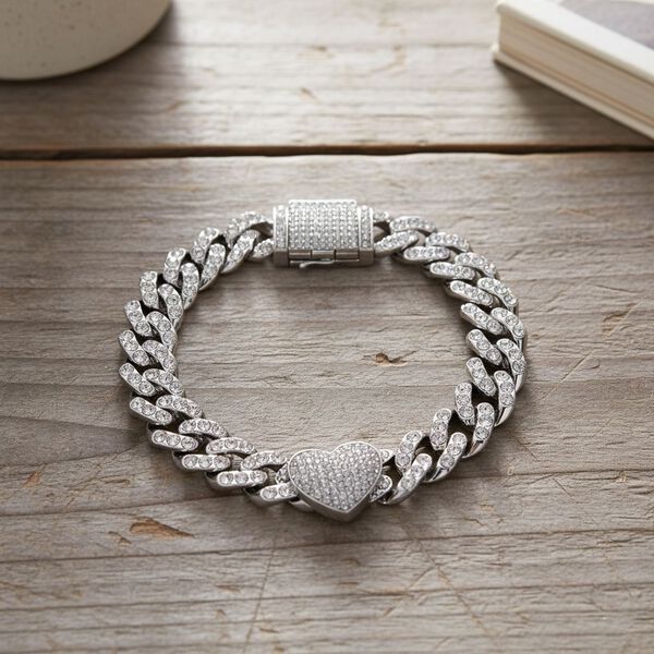 Wei&szlig;er Kristall Armband, Herz-Motiv, ca. 19 cm image number 2