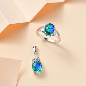 Pfau Triplett Quarz und Topas Schmuckset, 925 Silber rhodiniert - 5,75 ct.