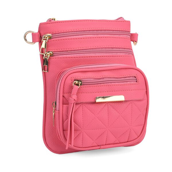 Crossbody-Tasche mit mehreren Rei&szlig;verschlussf&auml;chern und gemustertem Gurt, 19x22cm, Rosa image number 7