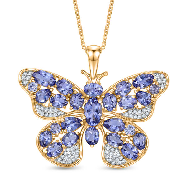 D'Joy Tansanit Schmuckset ca. 50 cm 925 Silber 750 Gelbgold Vermeil ca. 4,46 ct.