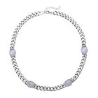 Künstliche, weiße Katzenaugen Halskette, ca. 50 cm, 316L Edelstahl, ca. 25.00 ct