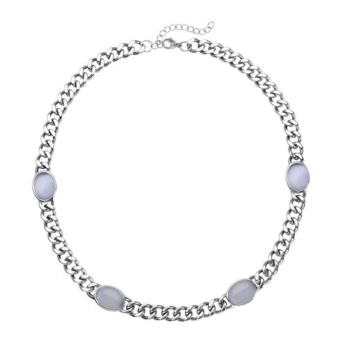 Künstliche, weiße Katzenaugen Halskette, ca. 50 cm, reiner Edelstahl, ca. 25.00 ct image number 0