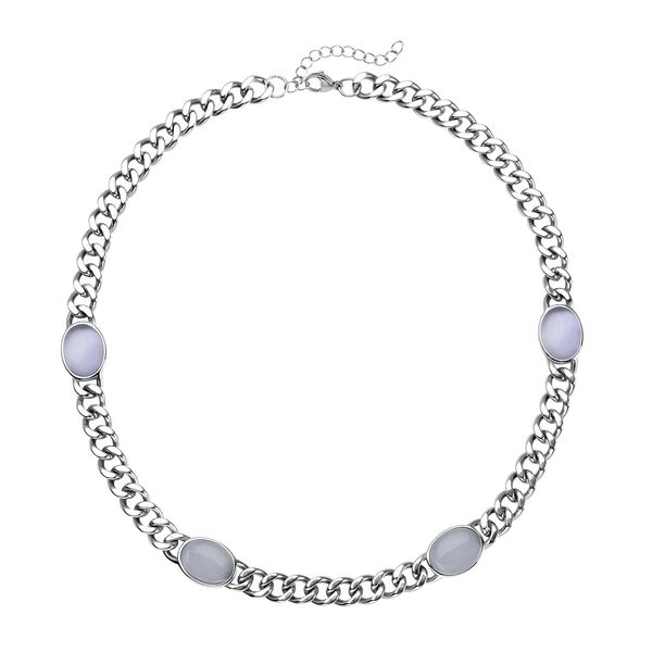 K&uuml;nstliche, wei&szlig;e Katzenaugen Halskette, ca. 50 cm, 316L Edelstahl, ca. 25.00 ct