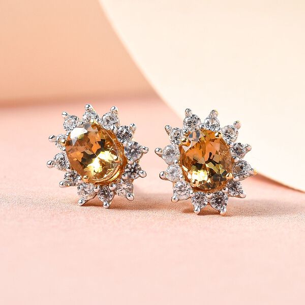 AA Nat&uuml;rliche, goldene Tansanit und wei&szlig;e Zirkon-Ohrstecker- 1,23 ct. image number 2