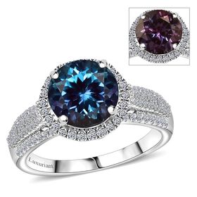 LUXURIANT DIAMOND- zertifiziert und geprüft AAA Labor Alexandrit und Labor Diamant Ring in 417 Weißgold - 4,44 ct.