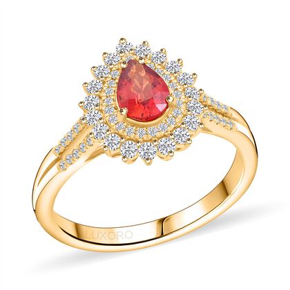 LUXORO AAA Roter Saphir, Wei&szlig;er Diamant AGI zertifiziert und gepr&uuml;ft Ring 585 Gelb Gold (Gr&ouml;&szlig;e 18.00) ca. 1,35 ct