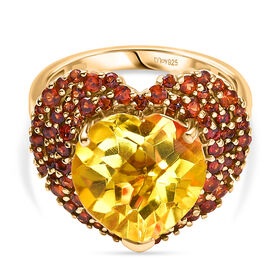 D'Joy Sphaleros Quarz, Mosambik Granat Ring 925 Silber 750 Gelbgold Vermeil (Gr&ouml;&szlig;e 18.00) ca. 7,98 ct