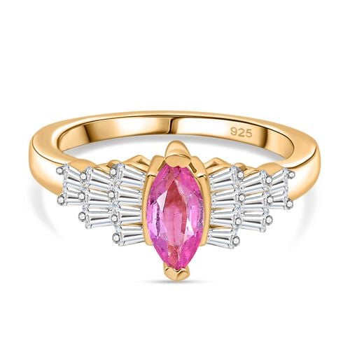 AAA Ilakaka Rosa Saphir (Fissure gefüllt), Moissanit Ring 925 Silber 750 Gelbgold Vermeil (Größe 18.00) ca. 1,17 ct image number 0