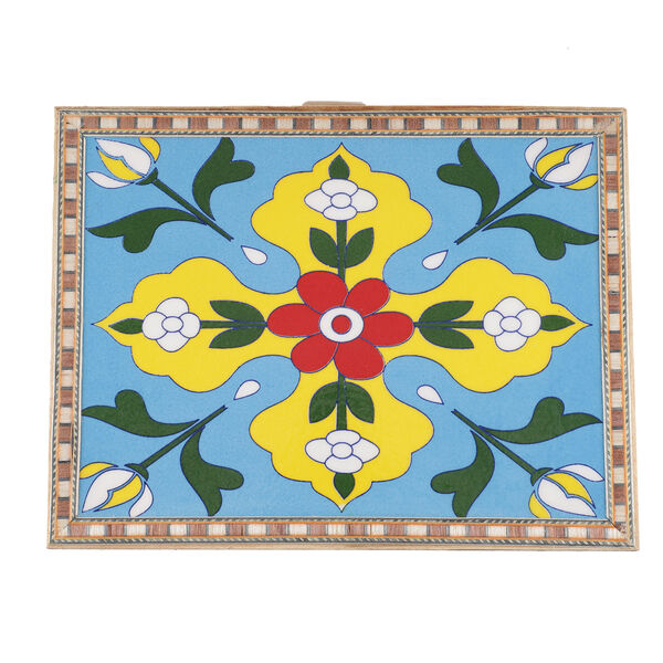 Handbemalte Aufbewahrungsbox aus Kiefernholz, 22x16x5 cm, Blumenmuster, Türkis image number 6