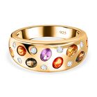 Mehrfarbiger Saphir, Weißer Zirkon Ring, 925 Silber Gelbgold Vermeil (Größe 20.00) ca. 2.10 ct