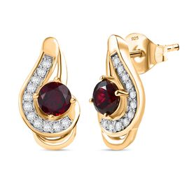 D'Joy Aura der Kaiserin AA Rhodolith Granat, Weißer Zirkon Ohrringe 925 Silber 750 Gelb Vergoldet ca. 1.56 ct D'Joy Aura der Kaiserin AA Rhodolith Granat, Weißer Zirkon Ohrringe 925 Silber 750 Gelb Vergoldet ca. 1.56 ct