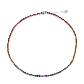 Regenbogen Saphir - AA Blauer Saphir, Rosa Saphir Halskette ca. 45 cm 925 Silber rhodiniert ca. 22.96 ct
