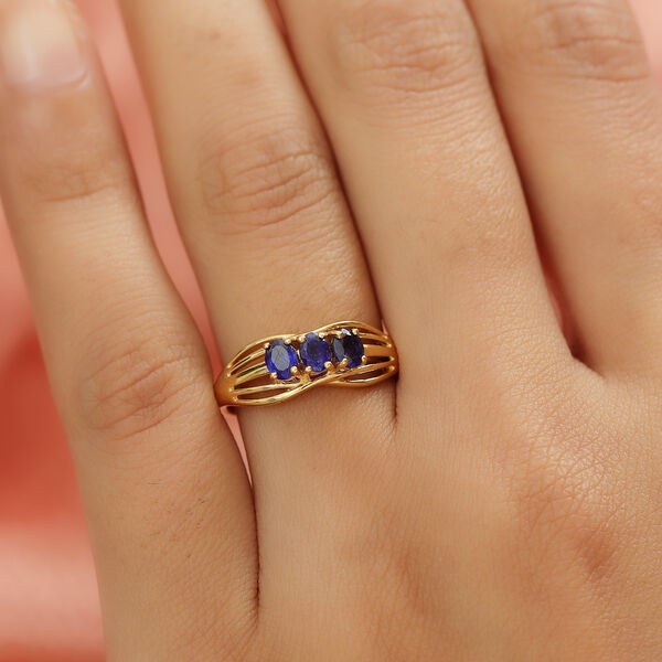 Masoala Saphir (Fissure gefüllt) 3 Stein Ring 925 Silber vergoldet image number 3