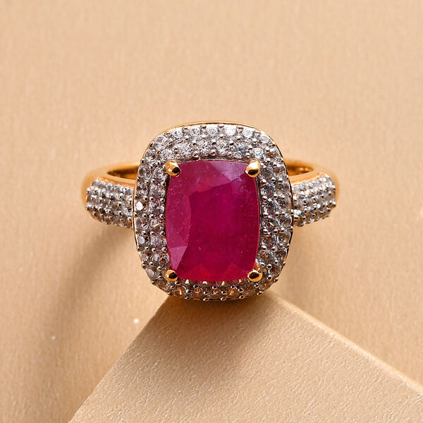 Afrikanischer Rubin und Zirkon-Ring, (Fissure gefüllt), 925 Silber vergoldet image number 2