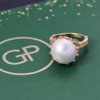 GP S&uuml;&szlig;wasser Perle (12 mm), Kanchanaburi Blauer Saphir Ring 925 Silber 750 Gelbgold Vermeil (Gr&ouml;&szlig;e 19.00)