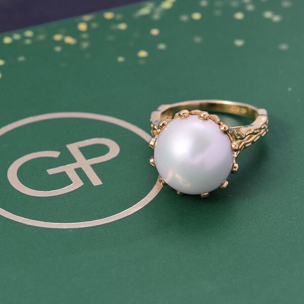 Giuseppe Perez Süßwasser Perle (12 mm), Kanchanaburi Blauer Saphir Ring 925 Silber 750 Gelbgold Vermeil (Größe 19.00) 16.22 ct image number 2