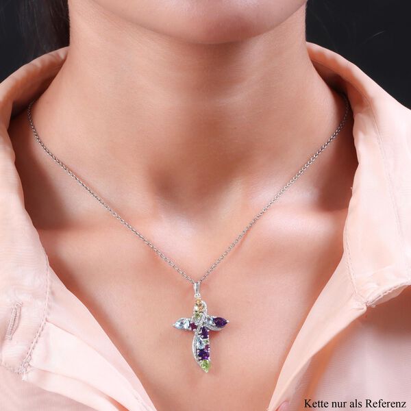 Mehrfarbiger Edelstein Kreuz-Anh&auml;nger, 925 Silber platiniert ca. 3,13 ct image number 2