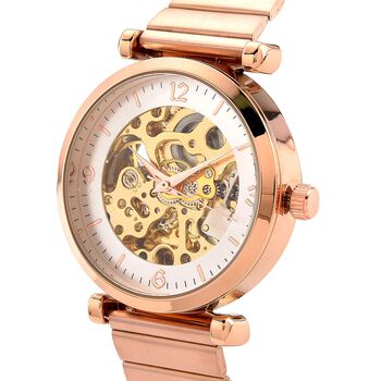 GENOA TIME V2 Automatik-Mechanische Uhr, wei&szlig;es Zifferblatt mit Sonnenschein-Design, 3ATM Wasserdicht, 8.5 cm, ros&eacute;farben