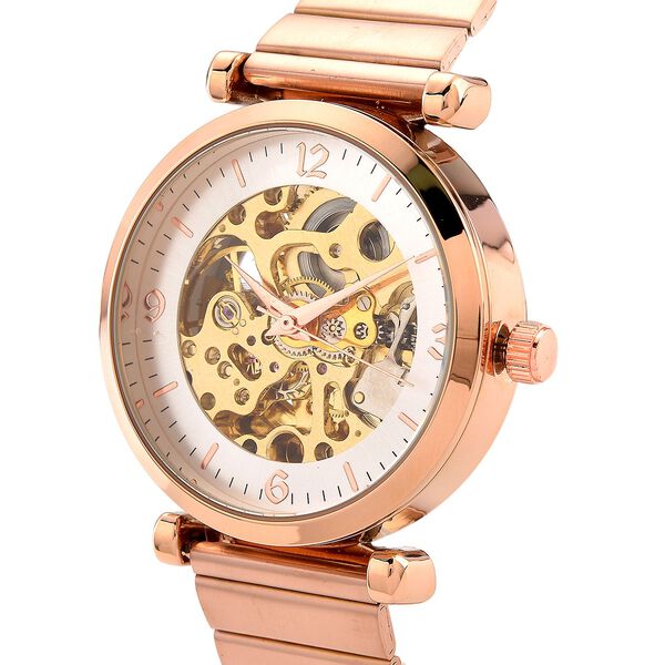 GENOA TIME V2 Automatik-Mechanische Uhr, wei&szlig;es Zifferblatt mit Sonnenschein-Design, 3ATM Wasserdicht, 8.5 cm, ros&eacute;farben image number 3