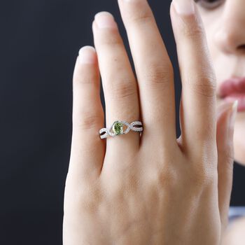 Nat&uuml;rlicher AA Calabar-Turmalin, Wei&szlig;er Zirkon Ring, 925 Silber platiniert, (Gr&ouml;&szlig;e 19.00) ca. 3.36 ct