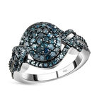 Blauer Diamant Cluster-Halo-Ring in Silber image number 3
