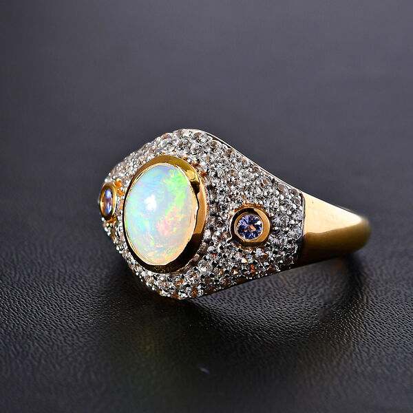 AA nat&uuml;rlicher, &auml;thiopischer Welo Opal, Tansanit und Zirkon-Ring - 2,28 ct. image number 2