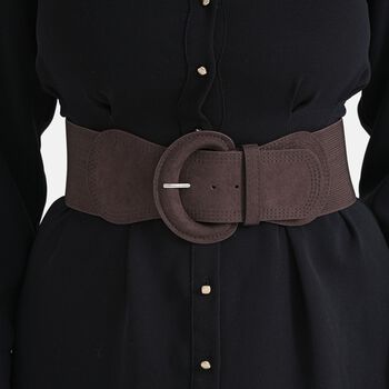 Elastischer Tailleng&uuml;rtel mit runder Schnalle, One Size, Braun