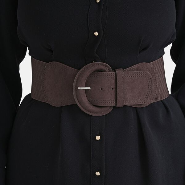 Elastischer Tailleng&uuml;rtel mit runder Schnalle, One Size, Braun image number 3