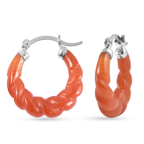 Gef&auml;rbte rote Jade Creolen 925 Silber rhodiniert ca. 17,50 ct image number 3