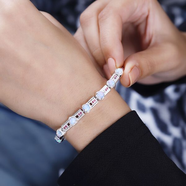 AA nat&uuml;rliches, &auml;thiopisches Welo Opal und afrikanisches Rubin-Armband, 19 cm, 925 Silber rhodiniert - 3,63 ct. image number 4