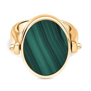 2-in-1 Malachit Siegel Ring und Anh&auml;nger im Wende-Design, Messing goldfarben, mit Edelstahlkette, (Gr&ouml;&szlig;e 20.00), ca. 23.07 ct