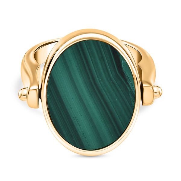 2-in-1 Malachit Siegel Ring und Anh&auml;nger im Wende-Design, Messing goldfarben, mit Edelstahlkette, (Gr&ouml;&szlig;e 20.00), ca. 23.07 ct