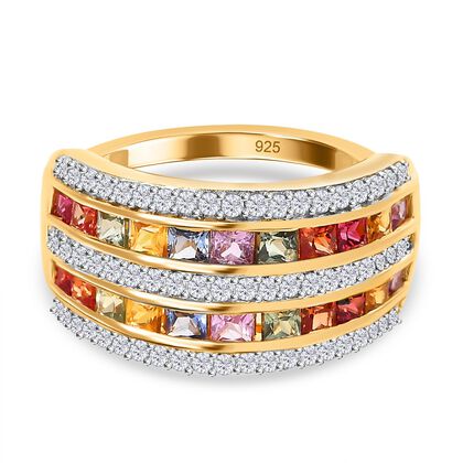 AAA Mehrfarbiger Saphir Ring, 925 Silber Gelbgold Vermeil (Gr&ouml;&szlig;e 20.00) ca. 2.43 ct