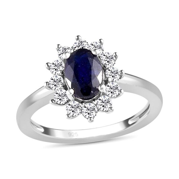 Masoala Saphir und weißer Zirkon-Ring, (Fissure gefüllt), 925 Silber platiniert (Größe 16.00) ca. 1.84 ct image number 4