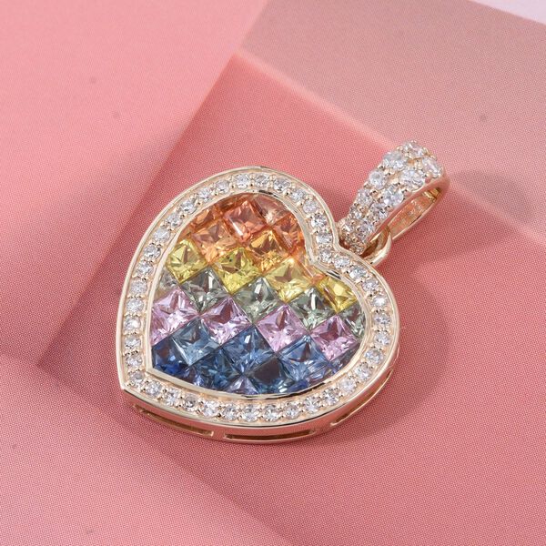 LUXURIANT AAA mehrfarbiger Saphir und Labor Diamant Anh&auml;nger in 585 Gold - 5,22 ct. image number 1