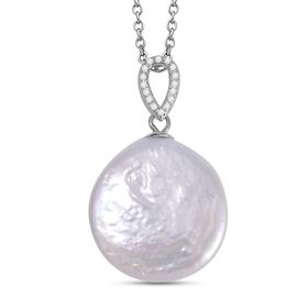 19-21mm weißer Keshi Perle und Zirkon-Anhänger mit 45cm Kette - 34 ct.