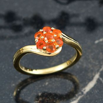 D'Joy AAA Blaze Feueropal Ring 925 Silber 750 Gelb Vergoldet (Gr&ouml;&szlig;e 17.00) ca. 0,42 ct