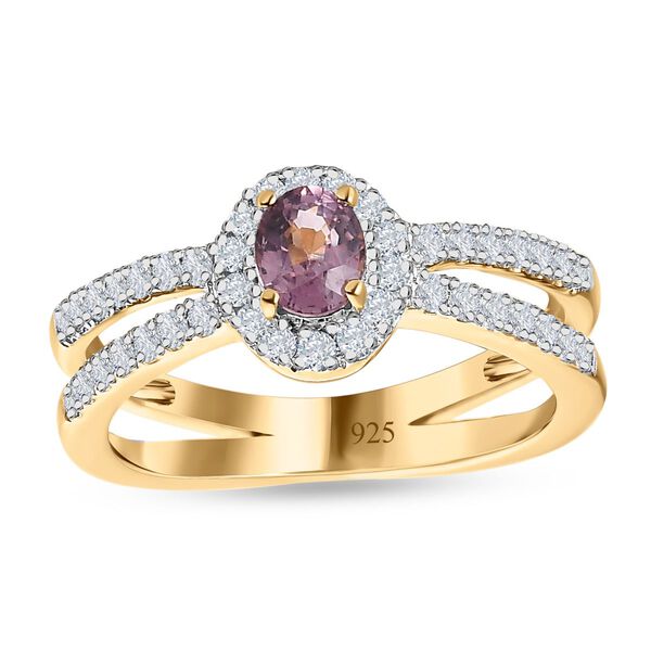 AA Natürlicher Tansanischer Lavendel-Spinell, Weißer Zirkon Ringe 925 Silber vergoldet (Größe 19.00) ca. 0.93 ct image number 4