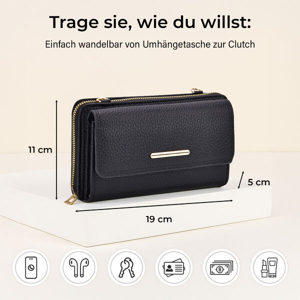 Crossbody-Tasche mit Klappfach, gemustertem Trageriemen und RFID-Schutz - 19x5x11 cm, Schwarz image number 5