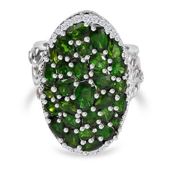 Nat&uuml;rlicher Chromdiopsid Ring 925 Silber rhodiniert (Gr&ouml;&szlig;e 17.00) ca. 6,64 ct