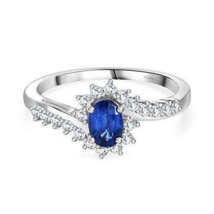 D'Joy AA Nat&uuml;rlicher Kaschmir-Kyanit, Wei&szlig;er Zirkon Ring 925 Silber rhodiniert (Gr&ouml;&szlig;e 18.00) ca. 1,09 ct