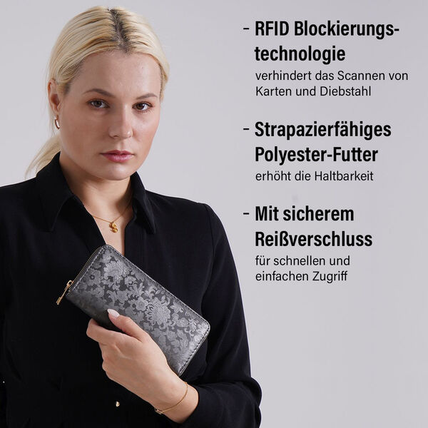 Brieftasche mit Renaissance-Pr&auml;gung und RFID-Schutz, 20x10x3 cm, Grau image number 3