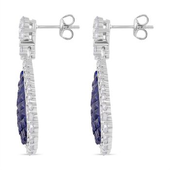 Saphir-Farbe und wei&szlig;e Zirkonia Ohrringe