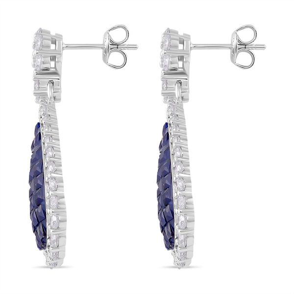 Saphir-Farbe und weiße Zirkonia Ohrringe image number 4