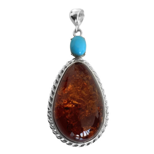 Bernstein, Sleeping Beauty Türkis Anhänger 925 Silber ca. 36,00 ct. image number 0