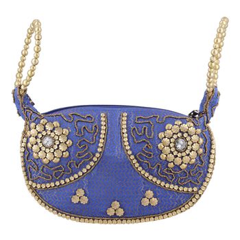 Handgefertigte Gl&uuml;ckskekstasche aus Samtbrokat mit Perlen, 16.5x24 cm, lila